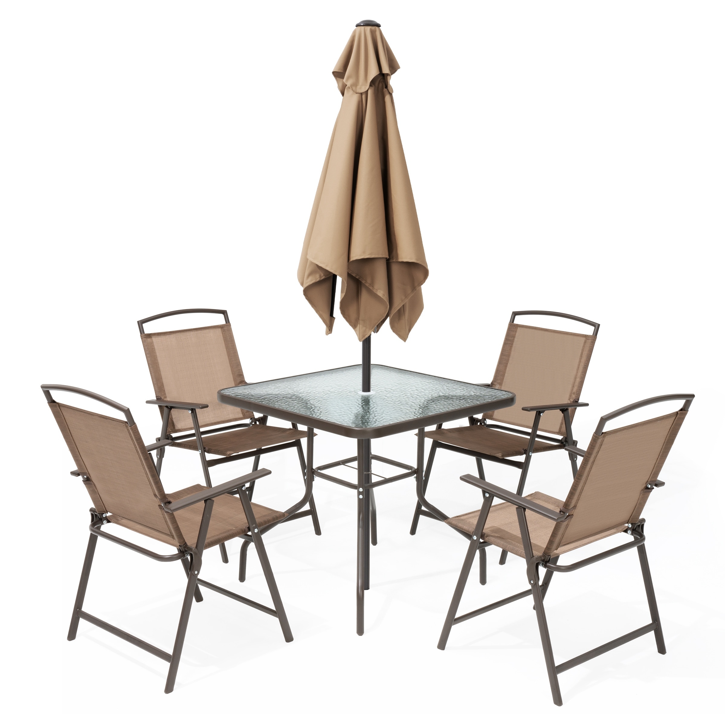 4 piece patio set with umbrella Outsunny 6 Outdoor Dining for Black/Coffee Elevate your outdoor dining experience with the Folding Chairs and Dining Table Set 5pc Outdoor Dining Set with