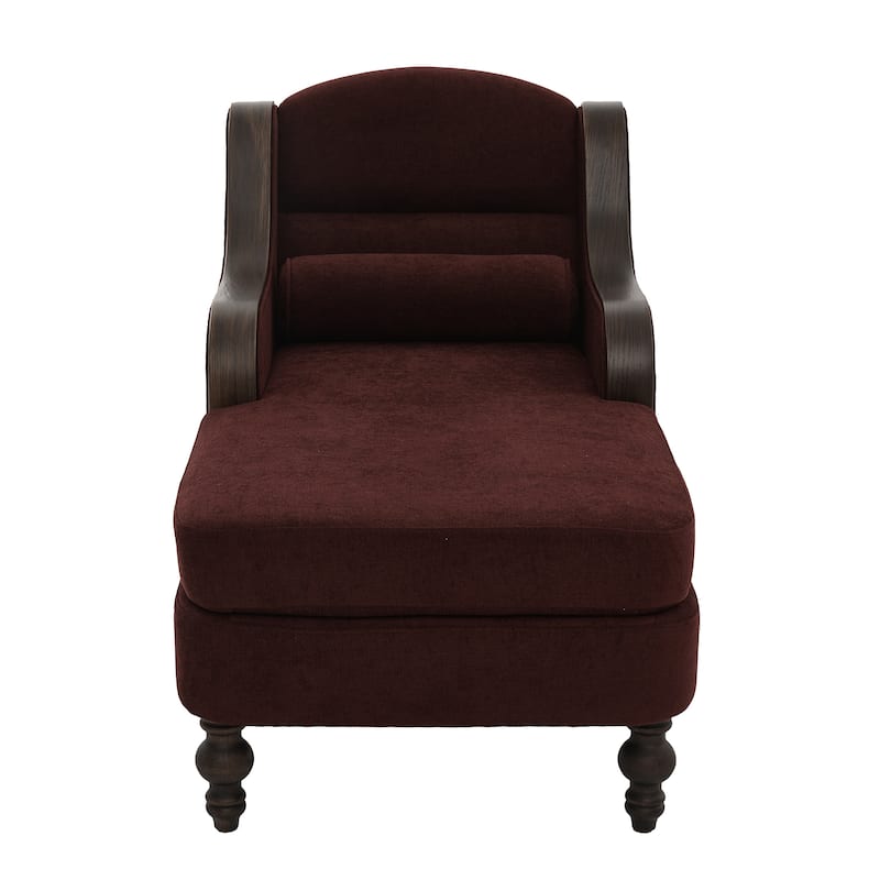 Ergonomic Chaise Lounge Indoor Chenille Single Lazy Sleeper Sofa Bed with Side Pockets, Solid Wood Armrests and Foots