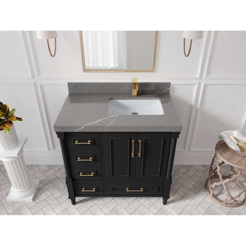 Willow Collections 36 in. W x 22 in. D Aberdeen Right Offset Sink Bathroom Vanity with Countertop - 2" Piatra Gray - Black