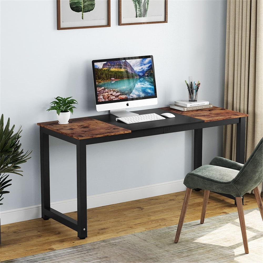 SHOCOKO Rustic Computer Desk Industrial Wood and Metal X Writing Desk 47 inch Computer Table for Home Office