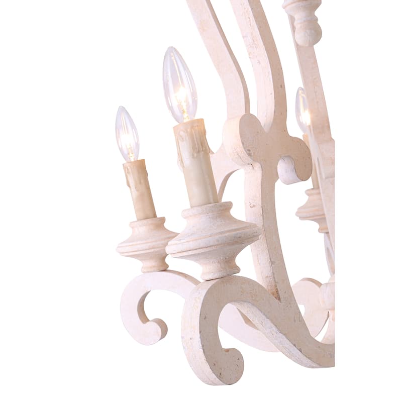 5-Light White Wood Vintage European Style Chandelier French Country Adjustable Pendant Lighting - N/A