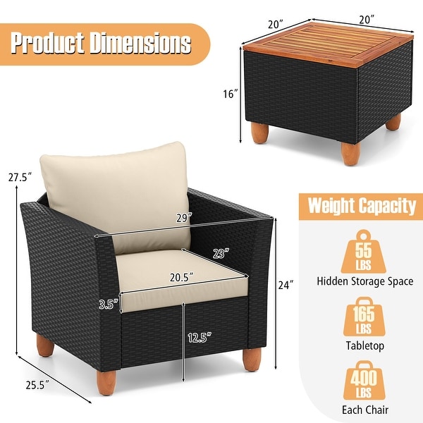 Costway 3 PCS Outdoor Patio Rattan Bistro Furniture Set