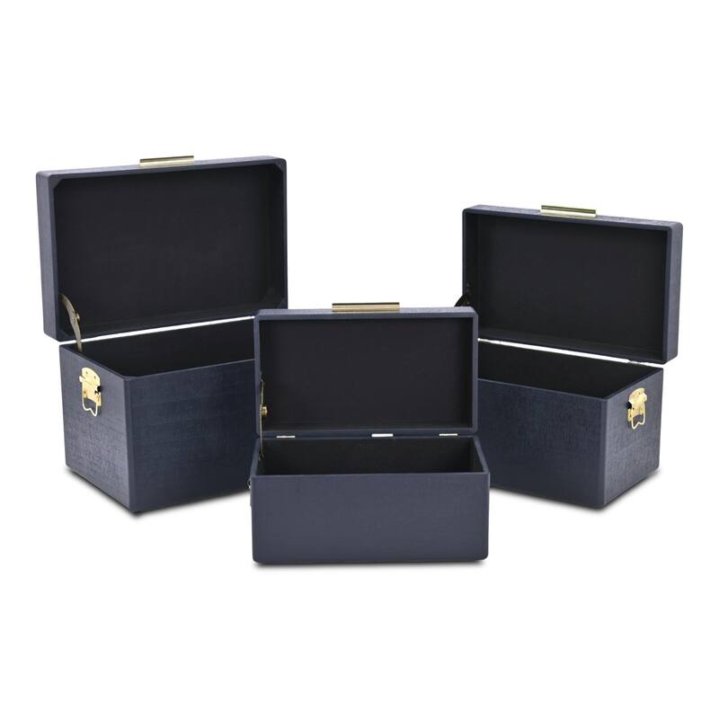 Sable Set of 3 Wooden Trunks with Gold Handles