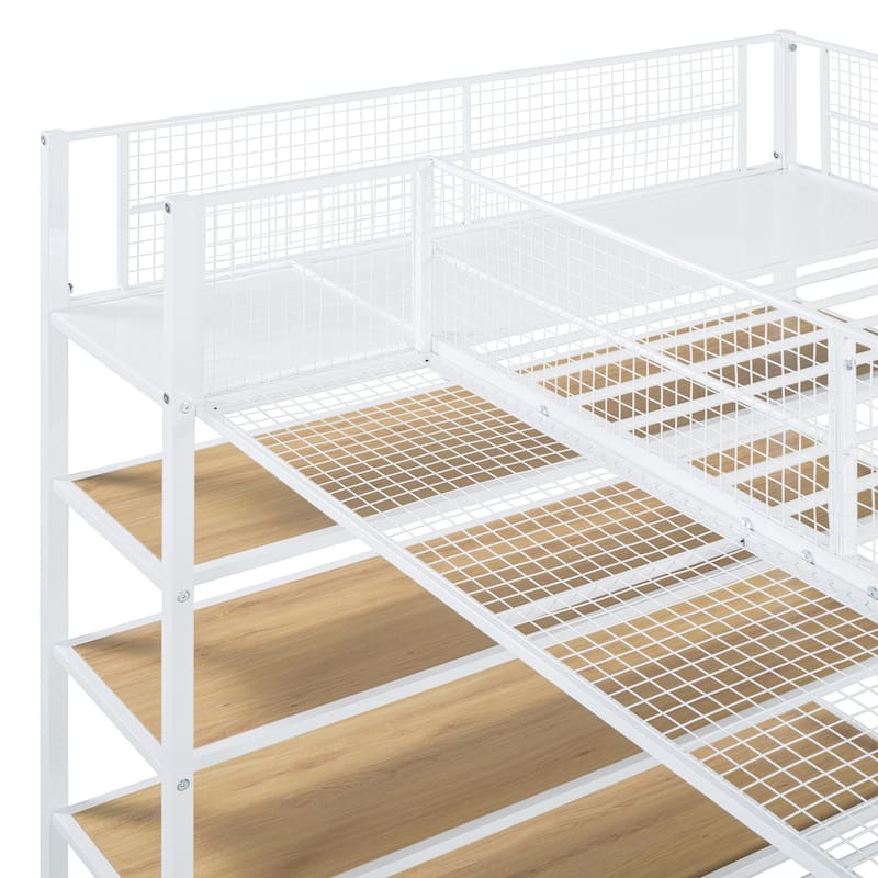 Full Size Over Twin Bunk Bed Metal Storage Bunk Bed with 5-Tier Shelves