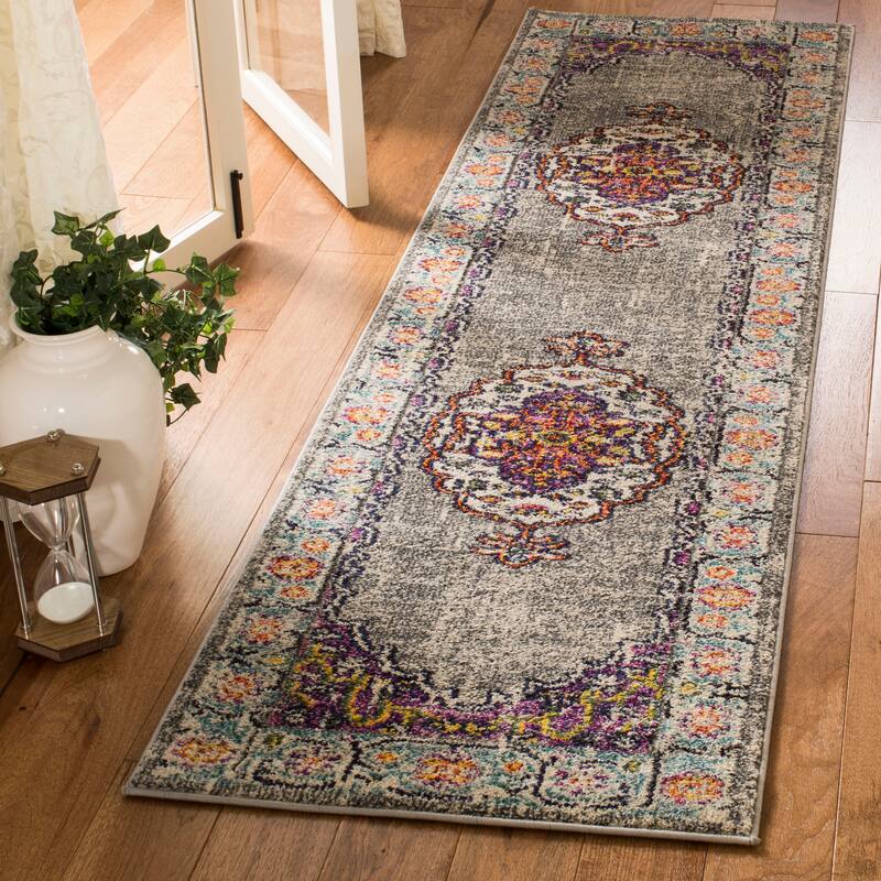 SAFAVIEH Monaco Charline Distressed Boho Rug - 2'2" x 12' Runner - Violet/Light Blue