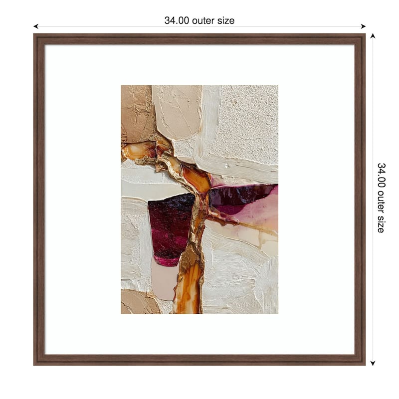 Gold Burgundy Geode Marble Abstract Textured Luxe Wood Framed Wall Art Print - 34 x 34 in