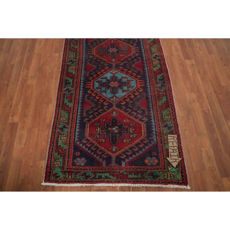 Hand Knotted Oriental 100% Wool Carpet Traditional Tribal Navy Blue & Blues Ardebil Runner Rug - 10' 0'' X 3' 2''