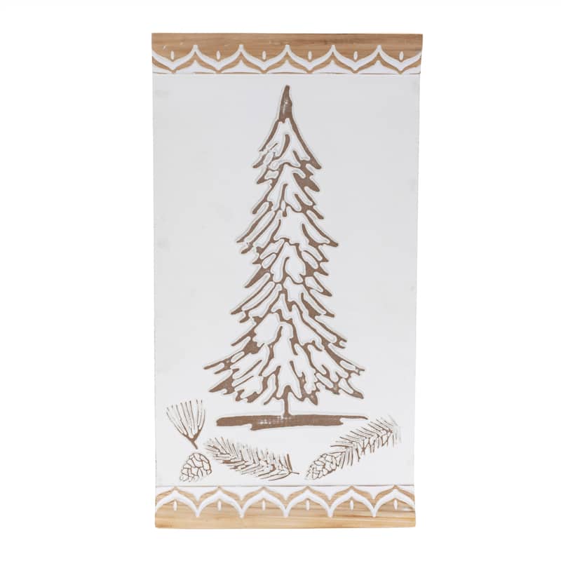 HomeRoots 19" X 10" Natural And White Wood Christmas Tree Hanging Wall Decor