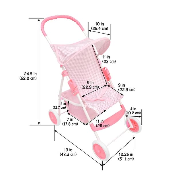 Badger Basket Folding Doll Umbrella Stroller - Pink/Gingham