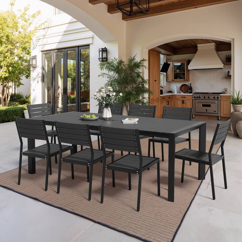 7/9-Piece Patio Outdoor Dining Set Stackable Chairs and Dining Table with Umbrella Hole