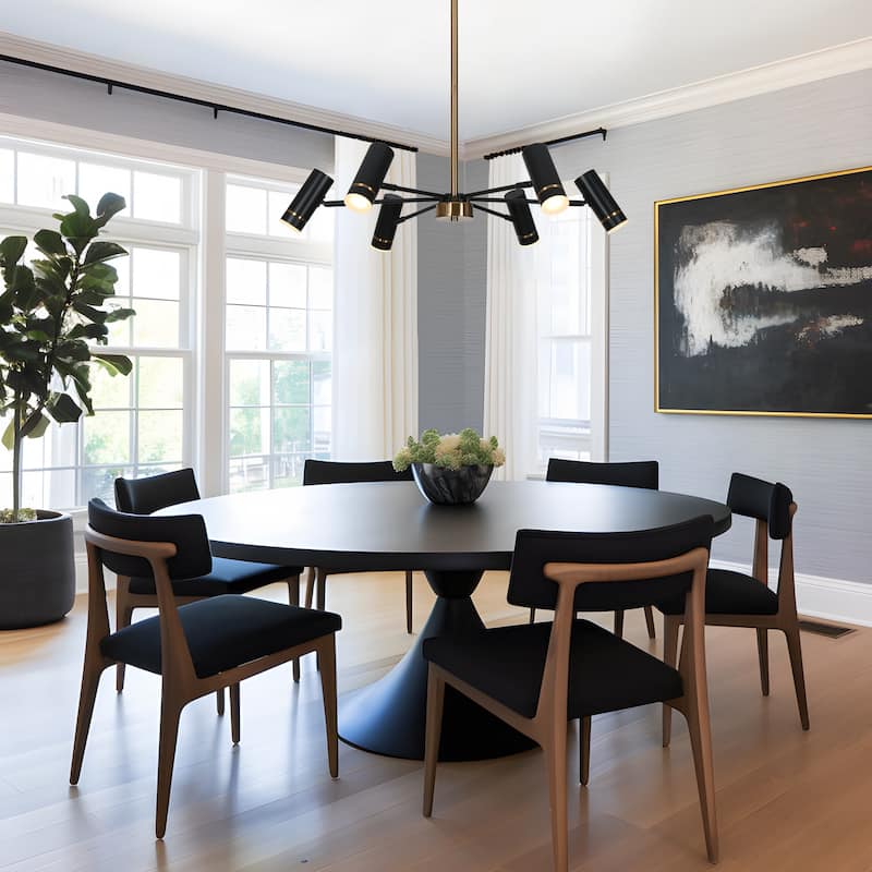 Modern Contemporary 6-Light Black Gold LED Chandelier Metal Wheel Pendant Light for Dining Room - 28" W x 6" H