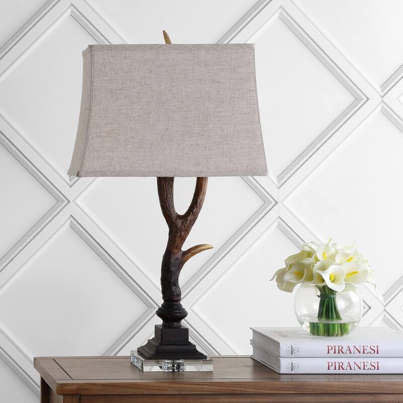 Watts 29.5" Rustic Resin/Crystal LED Table Lamp, Brown/Clear by JONATHAN Y