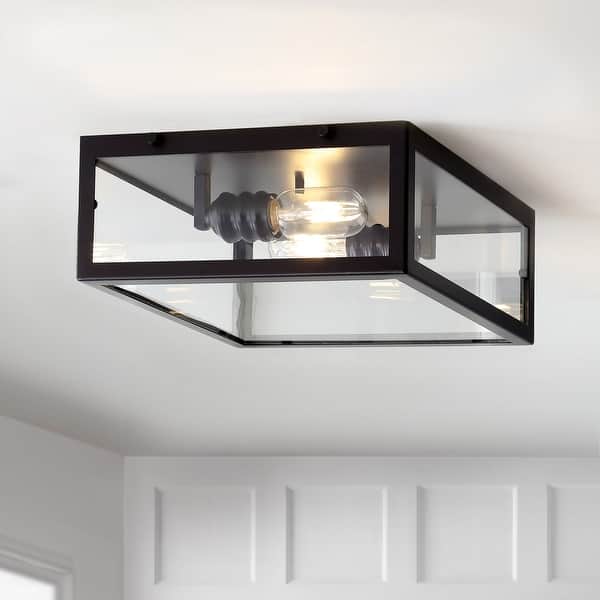 slide 2 of 75, Alma 12" Metal/Glass LED Flush Mount, by JONATHAN Y Oil Rubbed Bronze / Clear