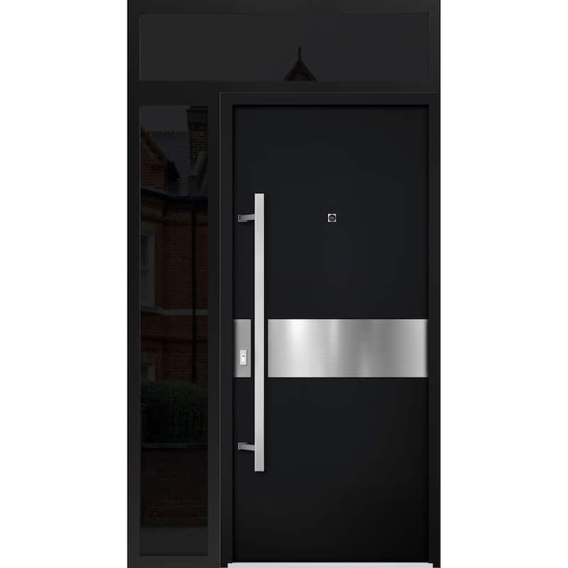 Front Prehung Steel Door 6072 Black Enamel Side and Top Window Sidelite W36+14xH80+16 Lh I Bedroom Door Bathroom Door - Black - 52 x 96