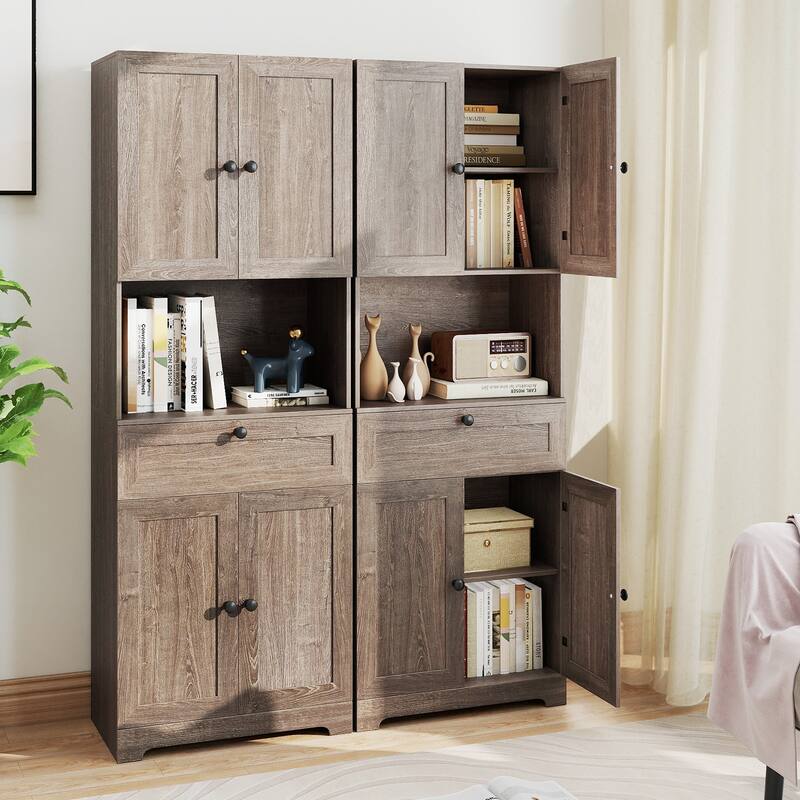 Gymax 67.5'' Kitchen Pantry Cabinet w/4 Doors 1 Drawer Open Countertop