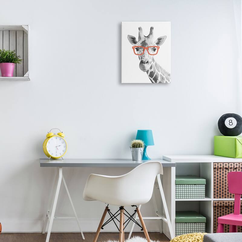 Stupell Monochrome Giraffe Portrait Wearing Red Glasses Design Canvas Wall Art