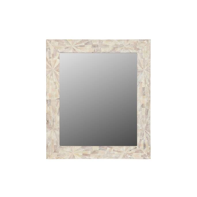 HomeRoots 46" White Solid Wood Geometric Starburst Framed Accent Mirror