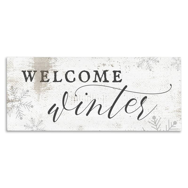 Stupell Welcome Winter Phrase Geometric Snowflake Pattern Canvas Wall Art - 13 x 30
