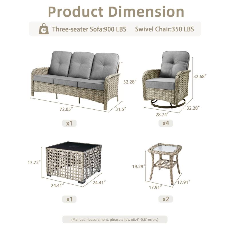 OVIOS 8-piece Patio Wicker Conversation Furniture Set