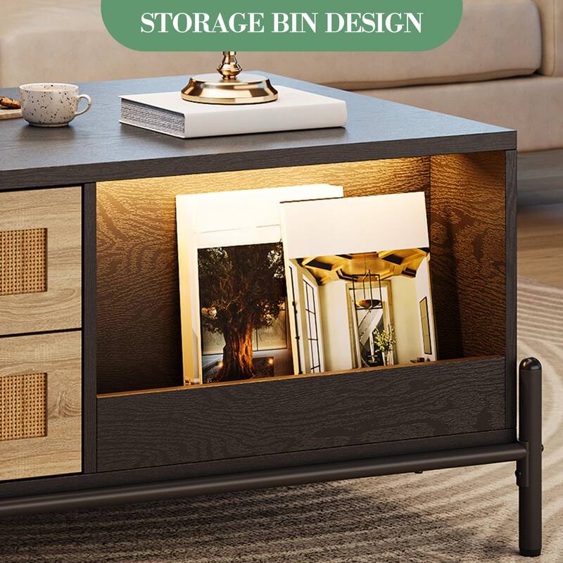 Coffee Table with LED Light,4 Large Storage Drawers and 2 Open Storage Shelf