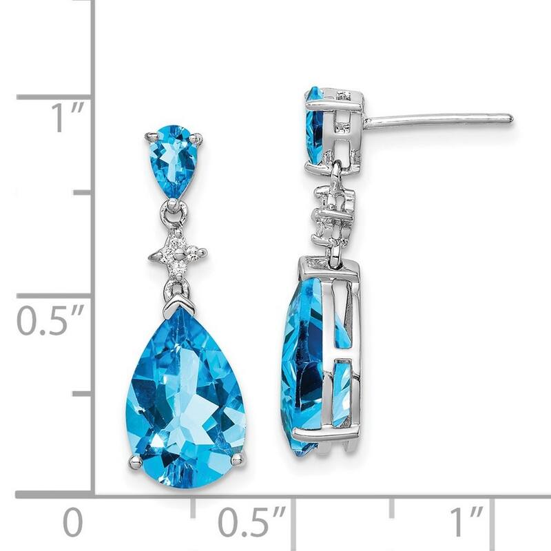 Curata 925 Sterling Silver Dangle Rhodium Plated Lt Swiss Blue and White Topaz Earrings 23x6mm