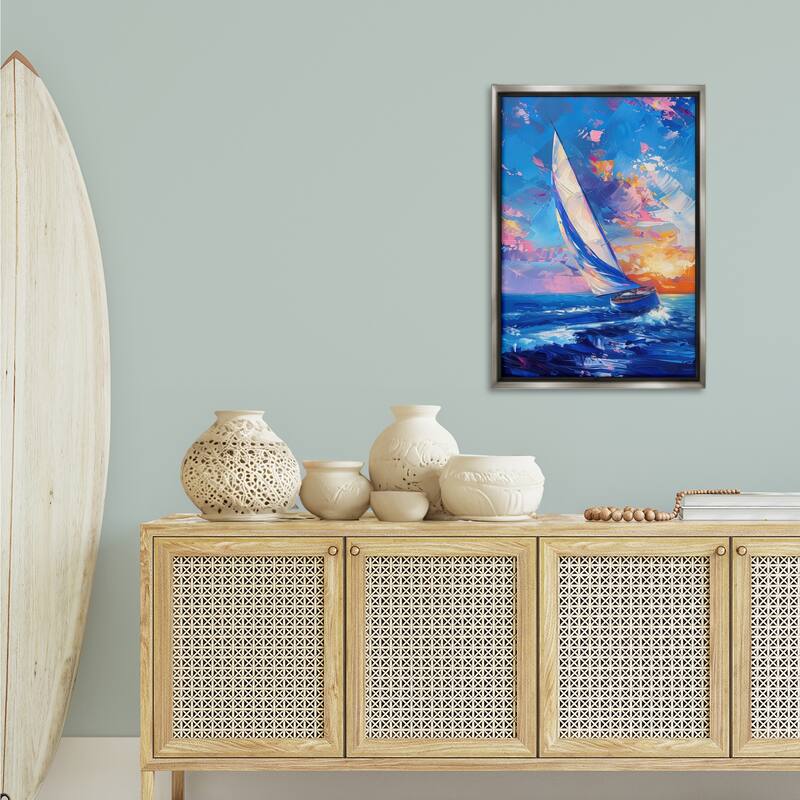 Stupell Abstract Boat at Sunset Framed Floater Canvas Wall Art Design By LSR Design Studio