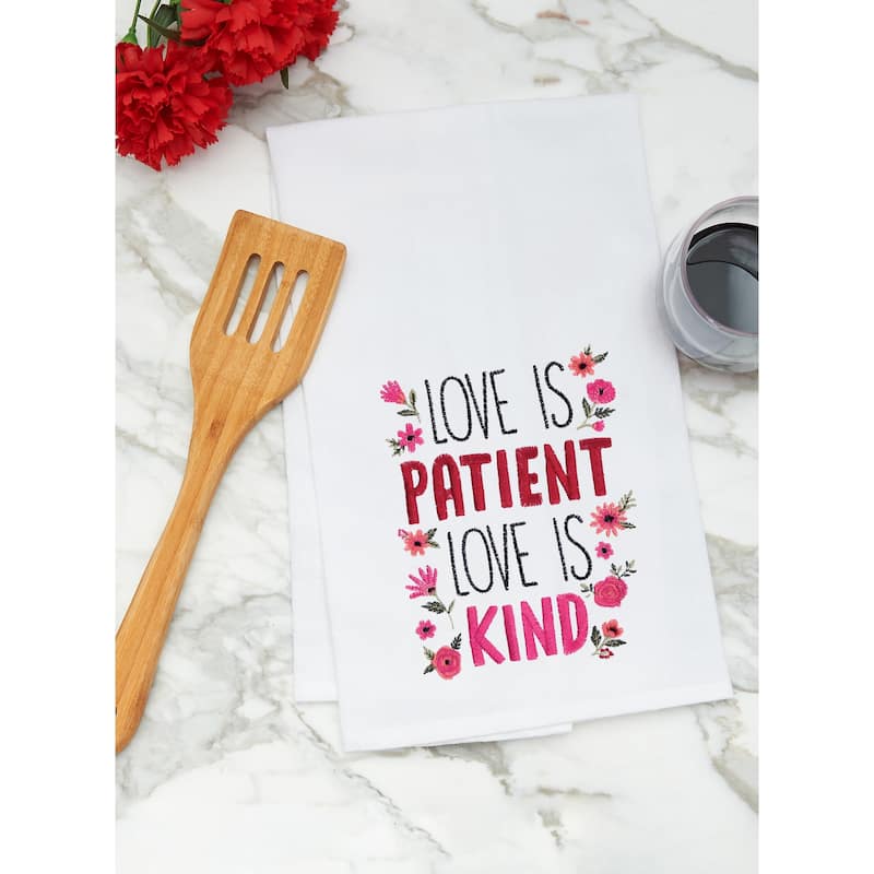 Love Is Patient & Kind Embroidered Cotton Flour Sack Kitchen Towel