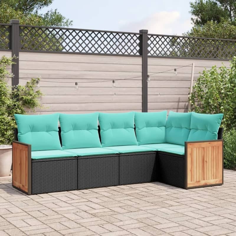 vidaXL 5 Piece Patio Sofa Set with Cushions Black Poly Rattan - 21.7x27.2x24.4-Without table