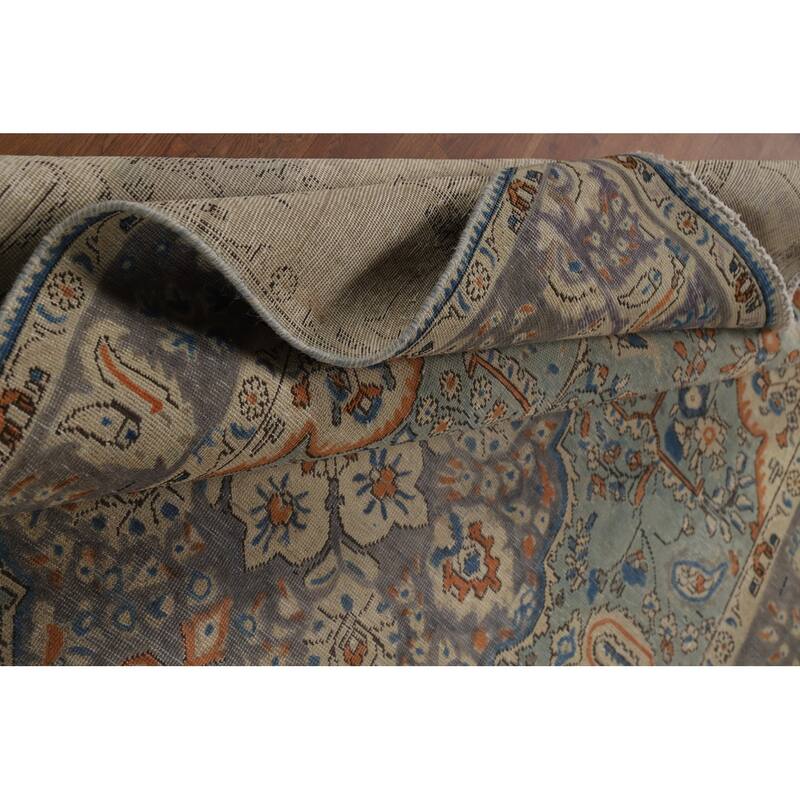 Light Blue Floral Tabriz Persian Area Rug Hand-Knotted Wool Carpet - 6'5"x 9'5"