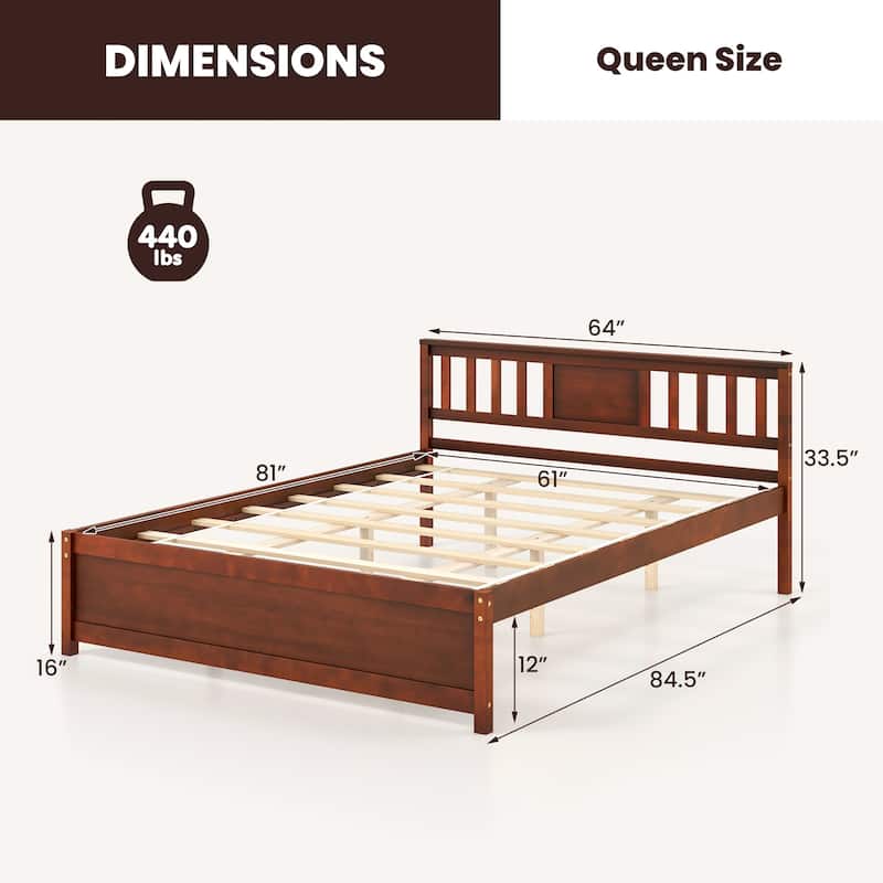 Gymax Twin/Full/Queen Size Bed Frame w/ Headboard Wood Slat Support No