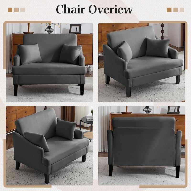 Bezseller Modern Oversized Accent Chair, 33.5'' Wide Seat Upholstered Armchair with Wood Legs and 2 Pillows