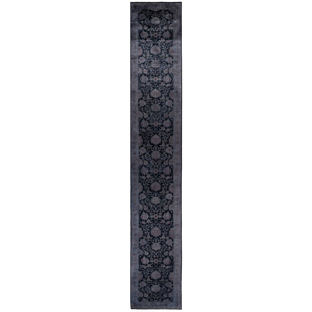 Overdyed One-of-a-Kind Hand-Knotted Area Rug - Black - 2' 7" x 16' 3"
