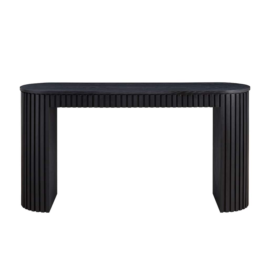 Modern Entryway Table with Drawers and Vertical Striped Legs, for Living Room Hallway Foyer, Entrance and Study, Black