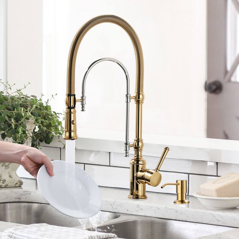 WOWOW Single Handle Gooseneck Pull Down Sprayer Kitchen Faucet