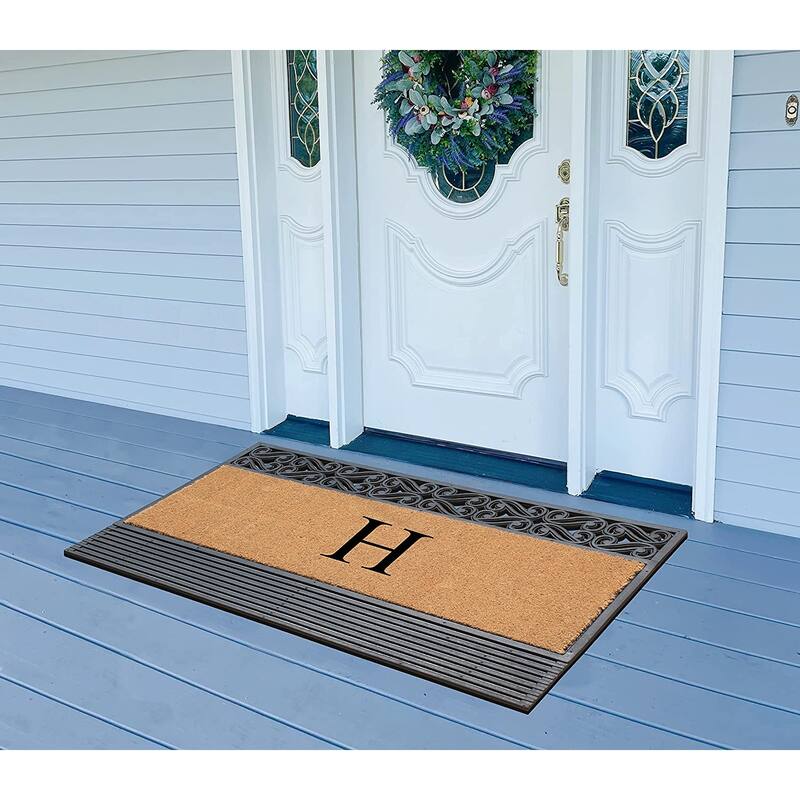 A1HC First Impression Rubber and Coir Rosewood 24" X 36", Heavy Duty Outdoor Monogrammed Doormat