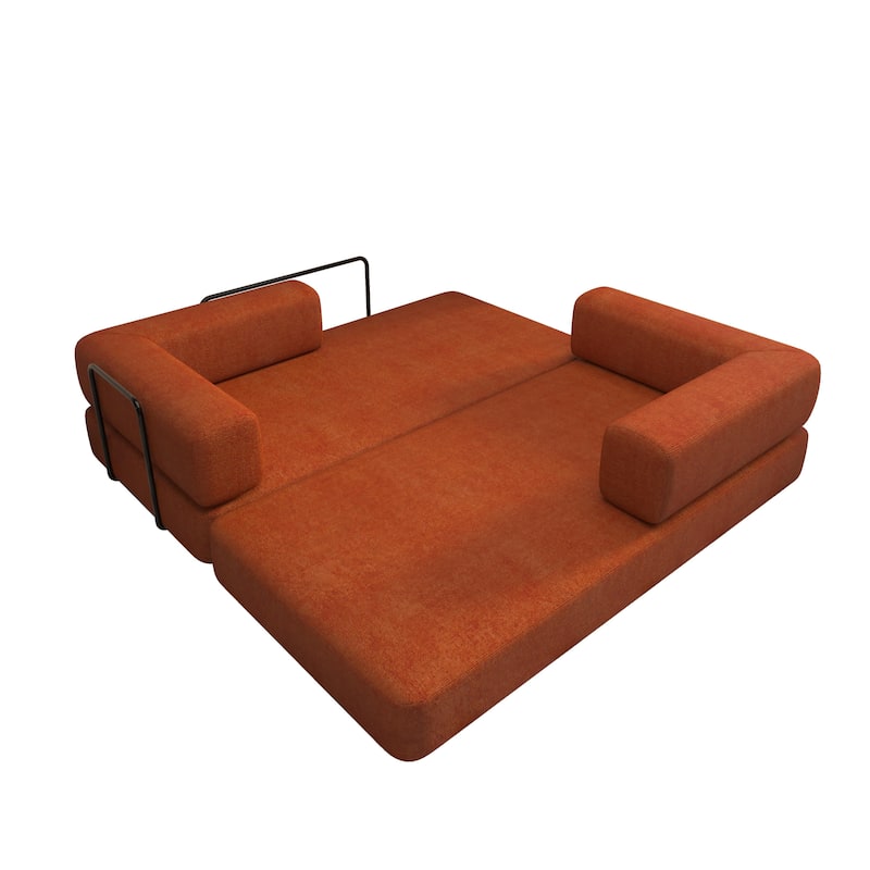 Convertible Floor Sleeper Sofa with Plush Pillows, Mattress Lounge Loveseat, Folding Sofa Bed with Adjustable Armrests