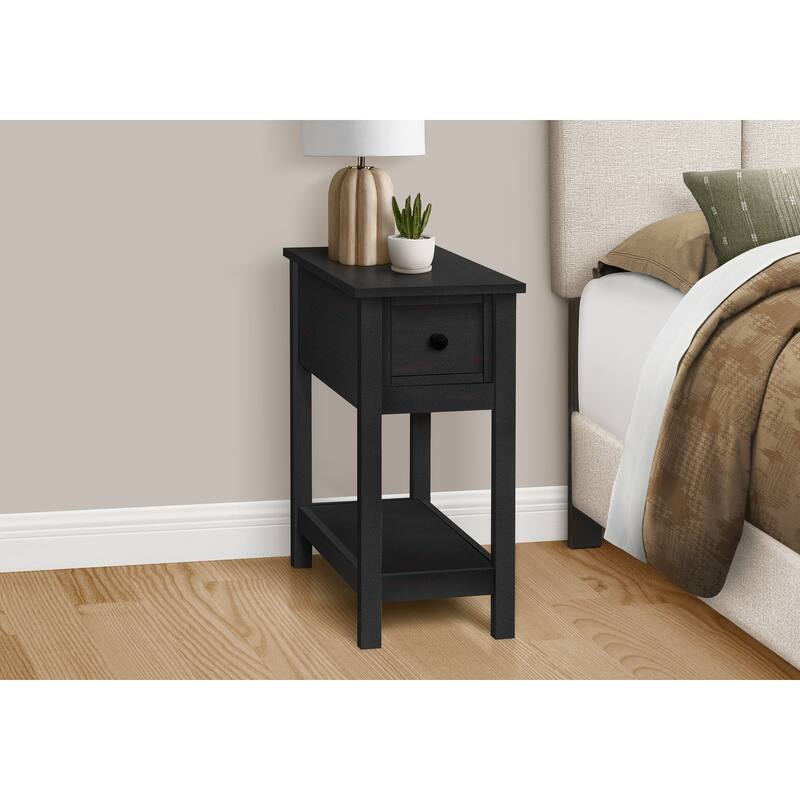 Accent Table, 2 Tier, End, Lamp, Nightstand, Side Table, Narrow, Small, Storage Drawer, Bedroom, Black Veneer, Transitional