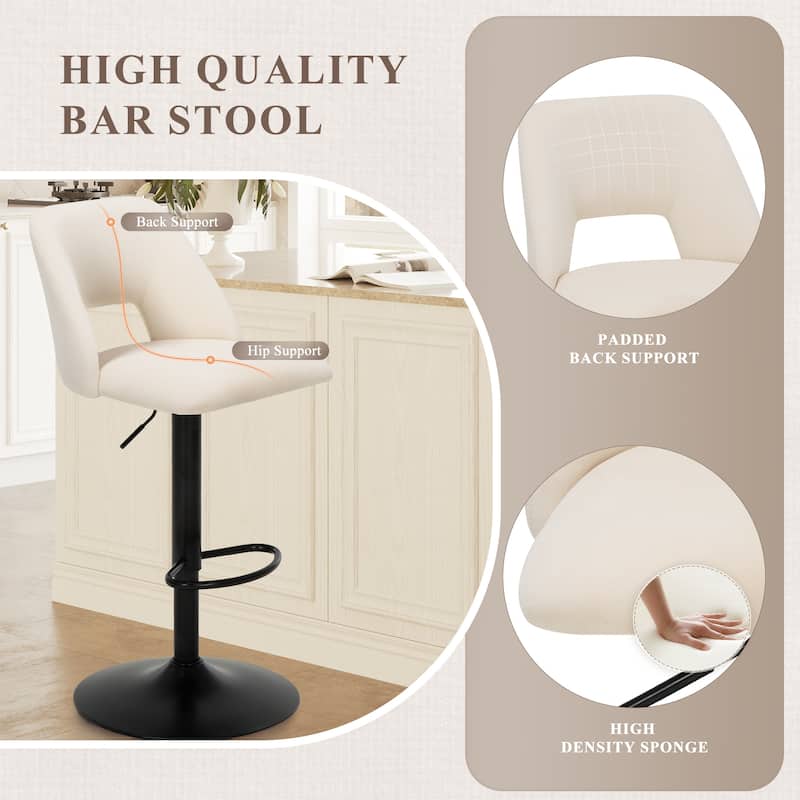 Set of 2 Adjustable Swivel Bar Stool - PU Leather Counter Height Stool with Square Open Back for Kitchen Island