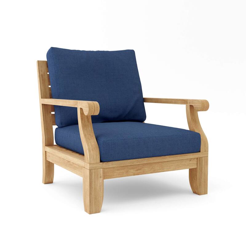 Riviera Luxe Teak Lounge Chair with Sunbrella Cushions - Canvas Navy