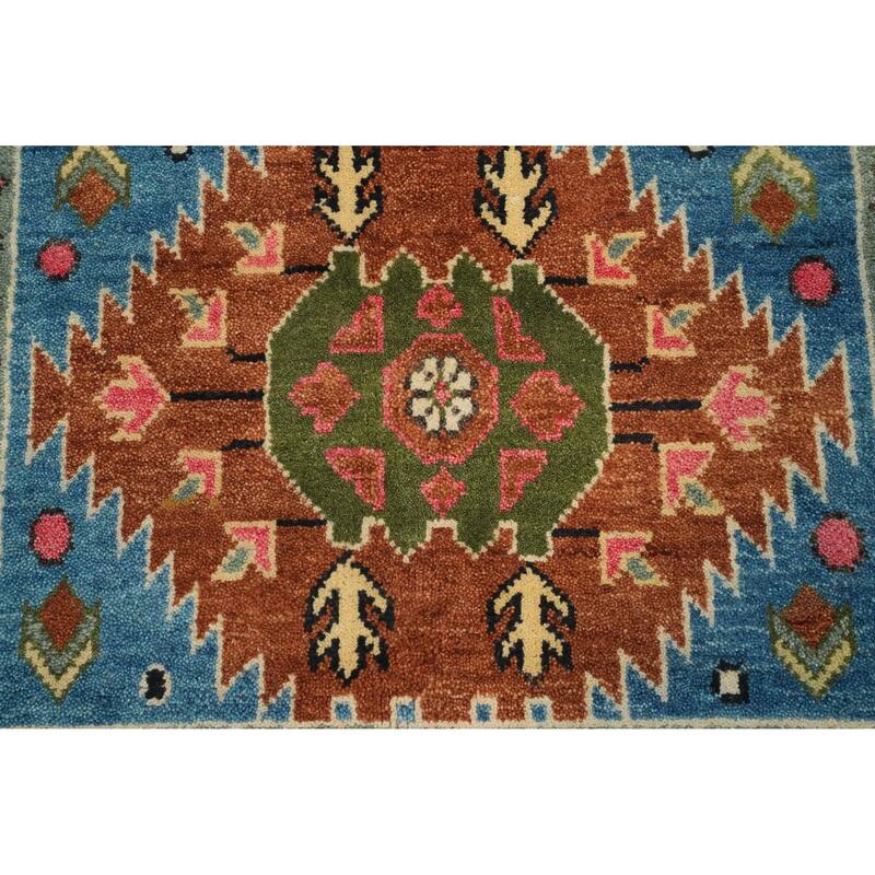 Hand Knotted Oriental 100% Wool Carpet Traditional Tribal Navy Blue & Blues Kazak Area Rug - 10' 3'' X 8' 2''