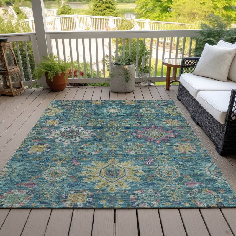 Machine Washable Indoor/Outdoor Boho Traditional Chantille Rug - Teal - 2'6" x 3'10"