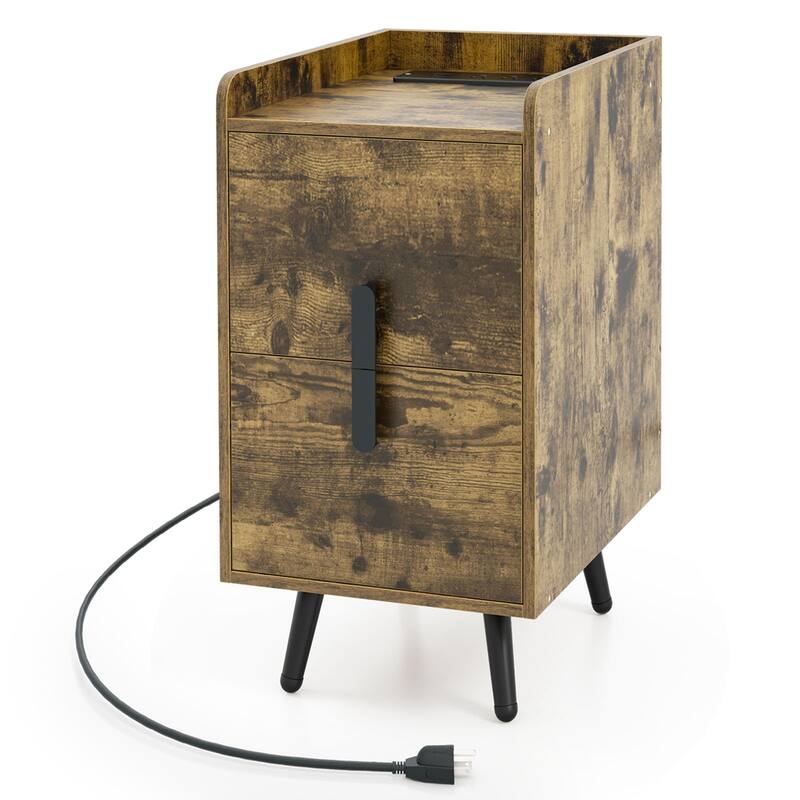 Costway Nightstand with Charging Station Home Bedside Sofa Side Tables