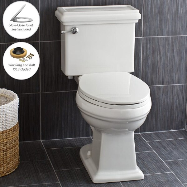 Miseno MNO240C Two-Piece High Efficiency Toilet with Elongated ADA Height Bowl, Slow Close Seat, Decorative Trip Lever and Wax