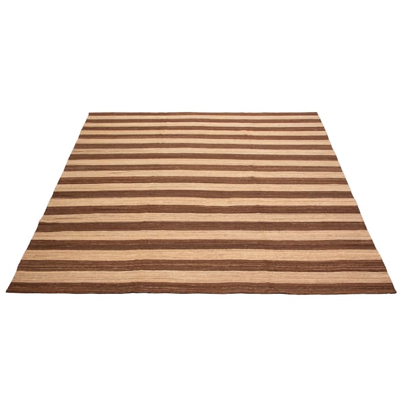 ECARPETGALLERY Flat-Weave Boho Brown, Khaki Wool Kilim - 13'3 x 13'0