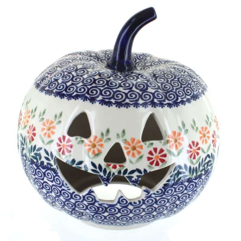 Blue Rose Polish Pottery L022-Manufaktura Large Pumpkin - Garden Bouquet