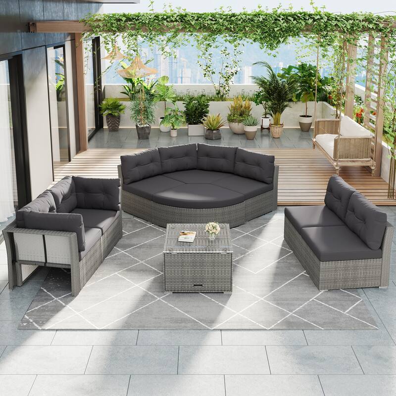 Patio Furniture Set Outdoor Daybed Rattan Sectional with Cushions and Center Table for Patio,Lawn,Backyard,Pool