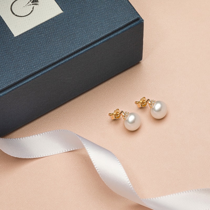 14k Yellow Gold Freshwater Pearl Heirloom Solitaire Stud Earrings