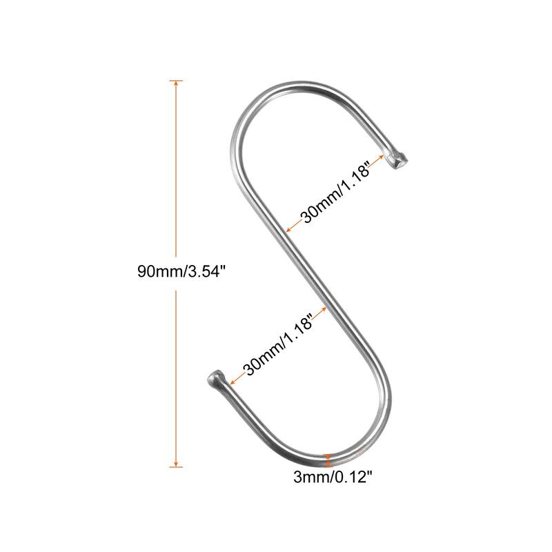 S Hooks 3.54inches Stainless Steel Hanger for Hanging Silver Tone 12Pack - Silver Tone - 90mm