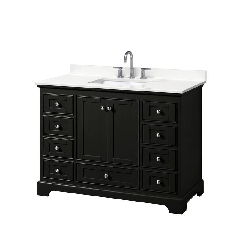 Wyndham Collection WCS202048S-QTZ-US3MXX Deborah 48" Free Standing - Dark Espresso / White Quartz Top / Polished Chrome
