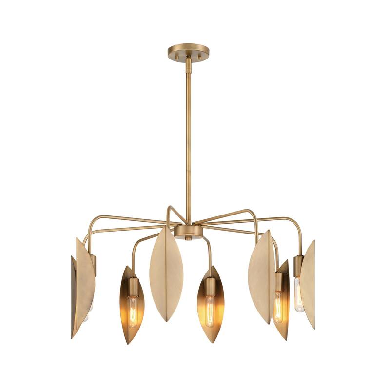Eden 30 in. 8-Light Old Satin Brass Modern Chandelier with Metal Shades